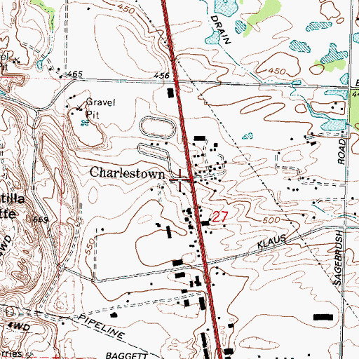 Topographic Map of Charlestown, OR
