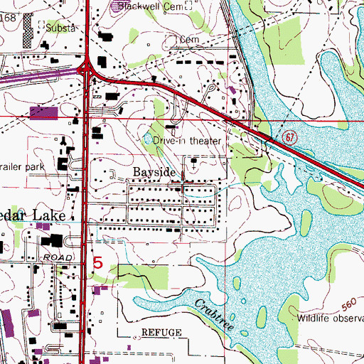 Topographic Map of Bayside, AL