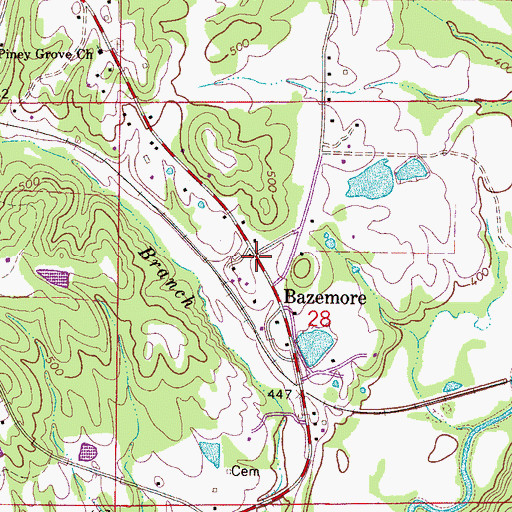 Topographic Map of Bazemore, AL