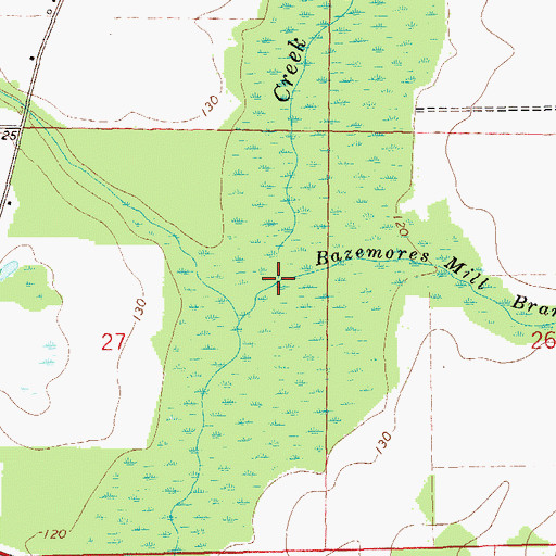 Topographic Map of Bazemores Mill Branch, AL