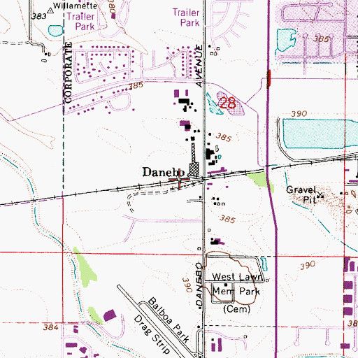 Topographic Map of Danebo, OR