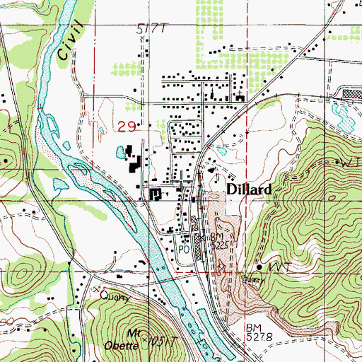 Topographic Map of Dillard, OR