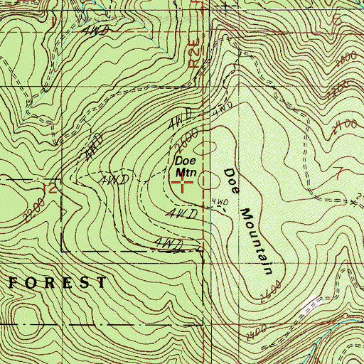 Topographic Map of Doe Mountain, OR
