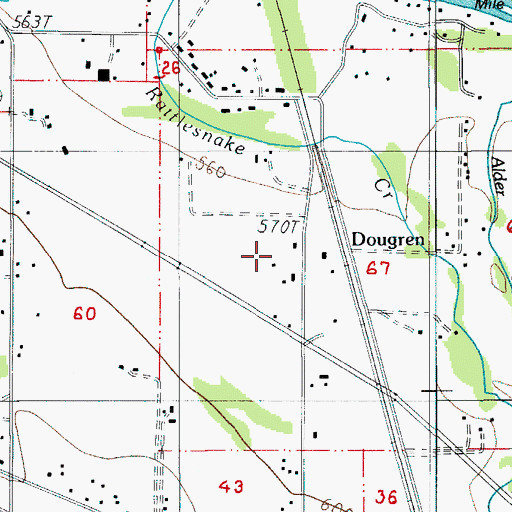 Topographic Map of Dougren, OR