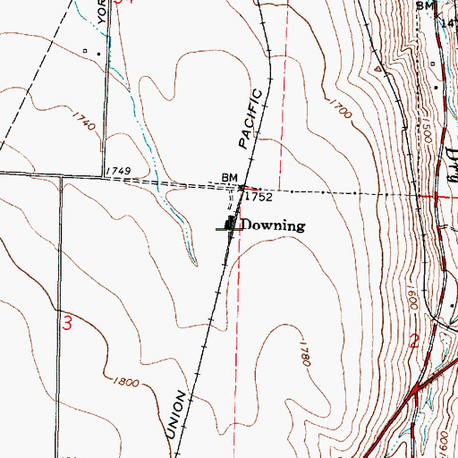 Topographic Map of Downing, OR