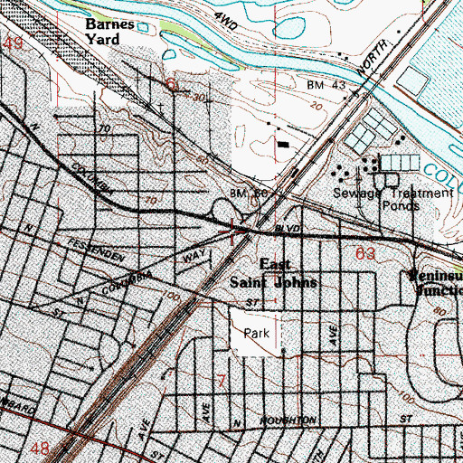 Topographic Map of East Saint Johns, OR