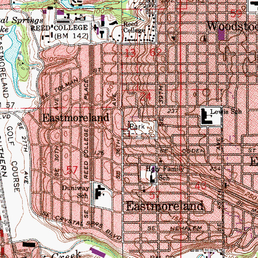 Topographic Map of Eastmoreland, OR
