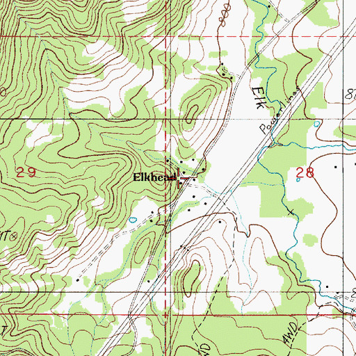 Topographic Map of Elkhead, OR