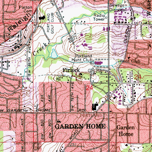 Topographic Map of Firlock, OR