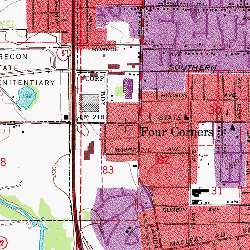 Topographic Map of Four Corners, OR