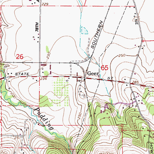 Topographic Map of Geer, OR