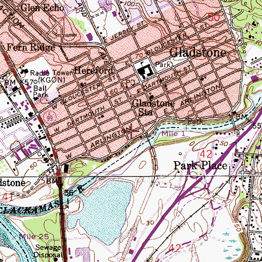 Topographic Map of Gladstone Station, OR