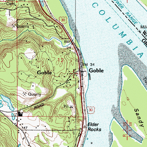 Topographic Map of Goble, OR