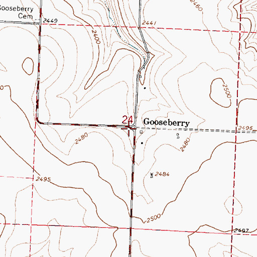 Topographic Map of Gooseberry, OR