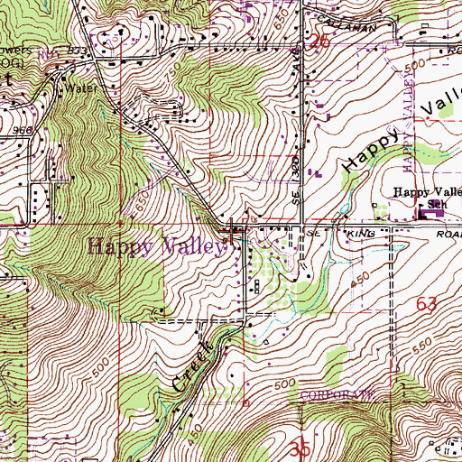 Topographic Map of Happy Valley, OR