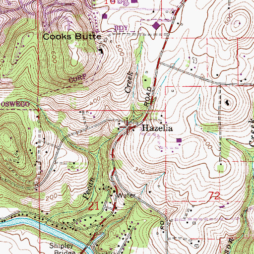 Topographic Map of Hazelia, OR