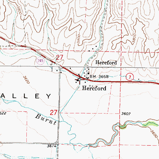 Topographic Map of Hereford, OR