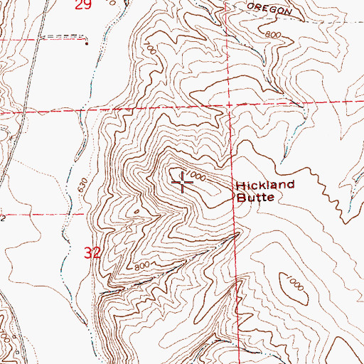 Topographic Map of Hickland Butte, OR