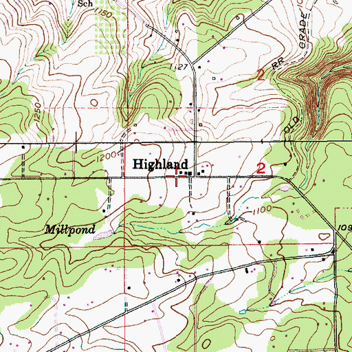 Topographic Map of Highland, OR