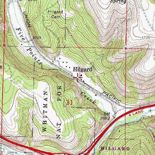 Topographic Map of Hilgard, OR
