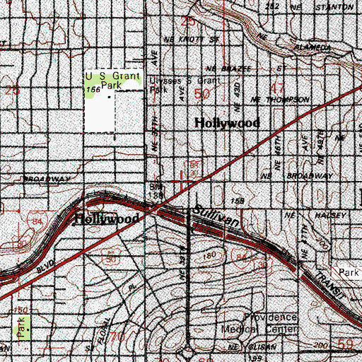 Topographic Map of Hollywood, OR