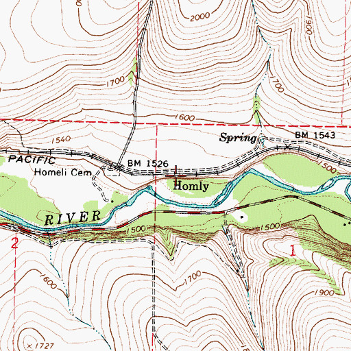 Topographic Map of Homly, OR