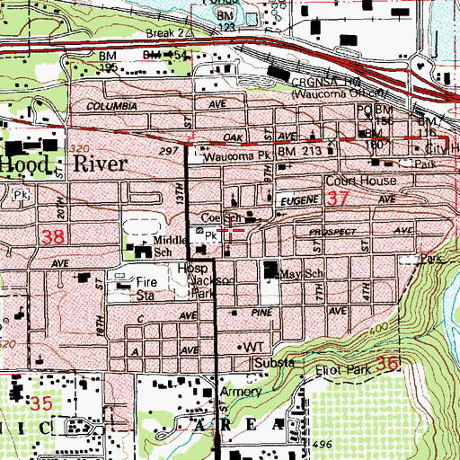 Topographic Map of Hood River, OR