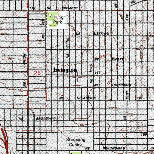 Topographic Map of Irvington, OR