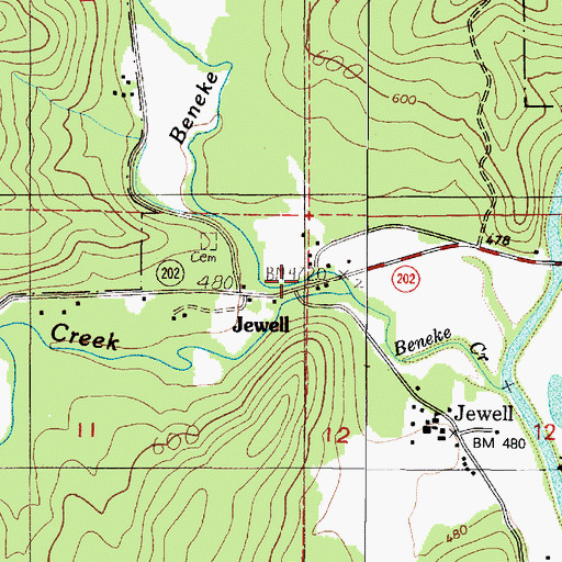 Topographic Map of Jewell, OR