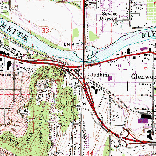 Topographic Map of Judkins, OR