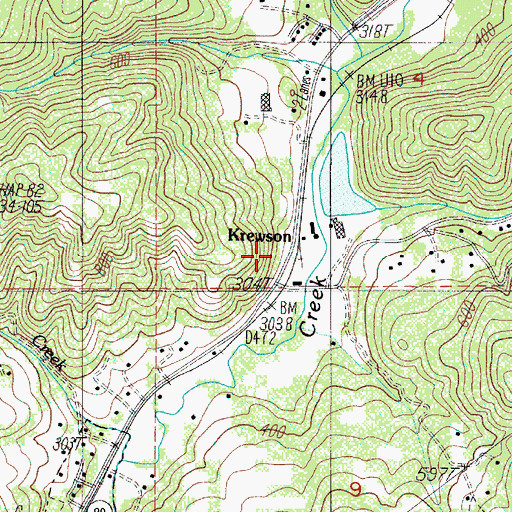 Topographic Map of Krewson (historical), OR