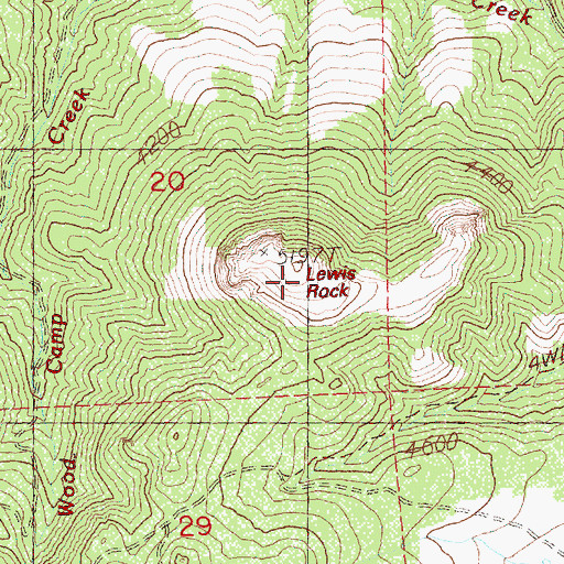 Topographic Map of Lewis Rock, OR