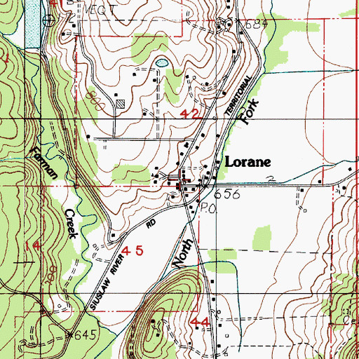 Topographic Map of Lorane, OR