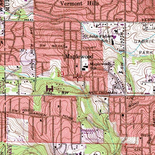 Topographic Map of Maplewood, OR