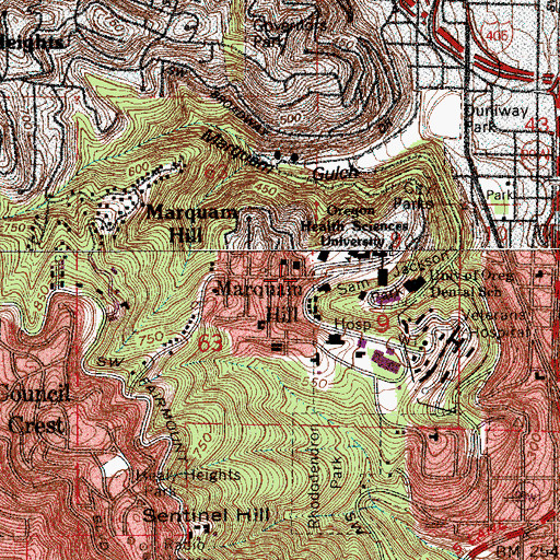 Topographic Map of Marquam Hill, OR