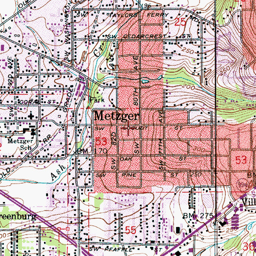 Topographic Map of Metzger, OR
