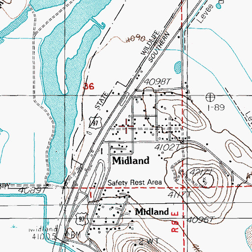 Topographic Map of Midland, OR