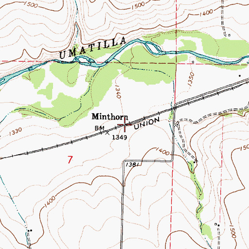 Topographic Map of Minthorn, OR