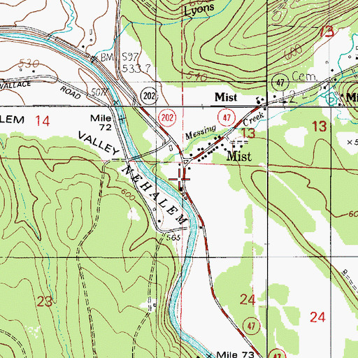 Topographic Map of Mist, OR