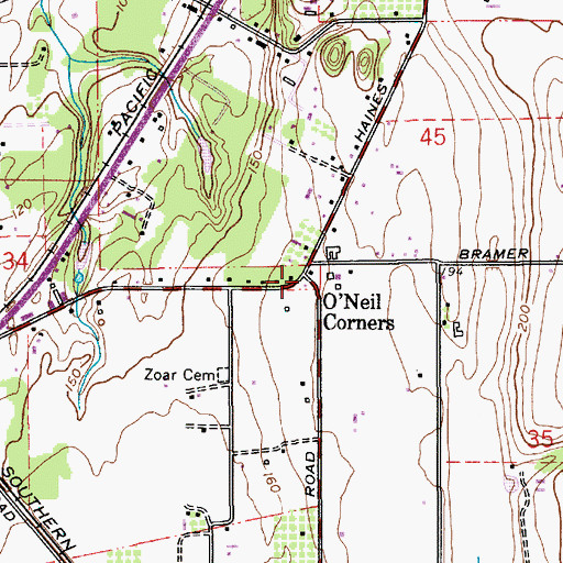 Topographic Map of O'Neil Corners, OR