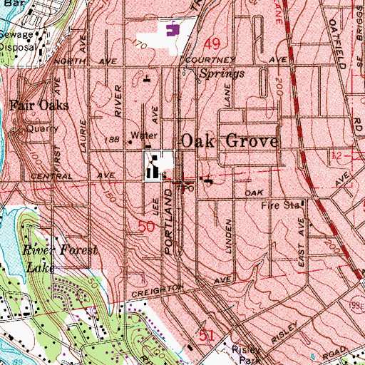 Topographic Map of Oak Grove, OR