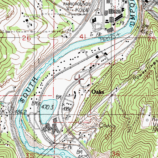 Topographic Map of Oaks, OR