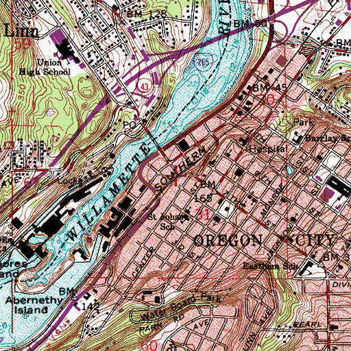 Topographic Map of Oregon City, OR