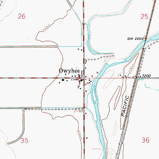 Topographic Map of Owyhee, OR