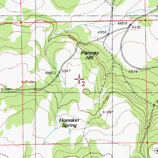Topographic Map of Penney Hill, OR