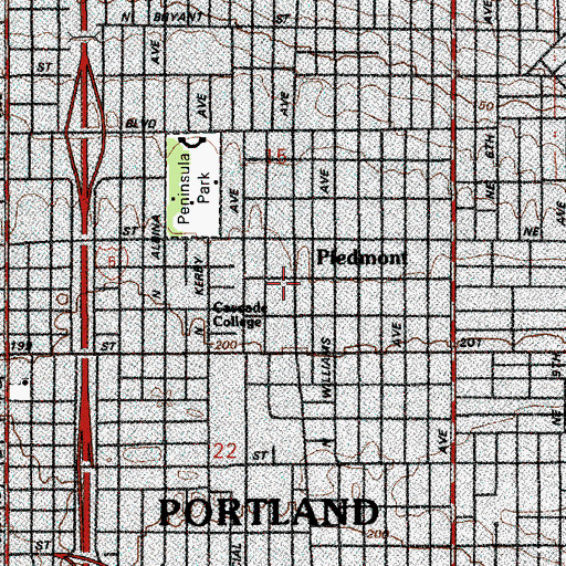 Topographic Map of Piedmont, OR