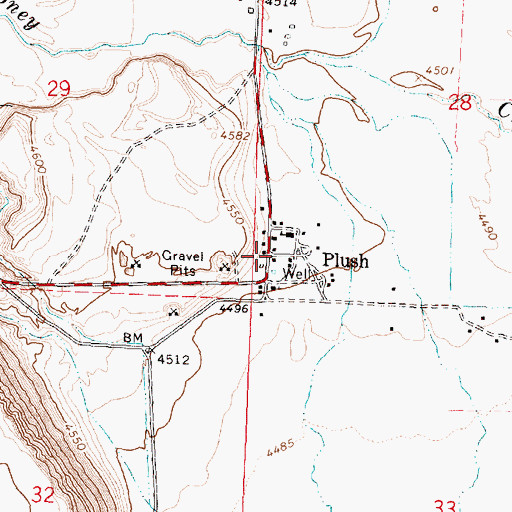 Topographic Map of Plush, OR