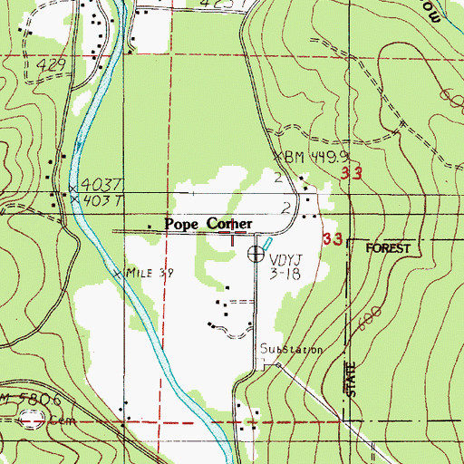 Topographic Map of Pope Corner, OR