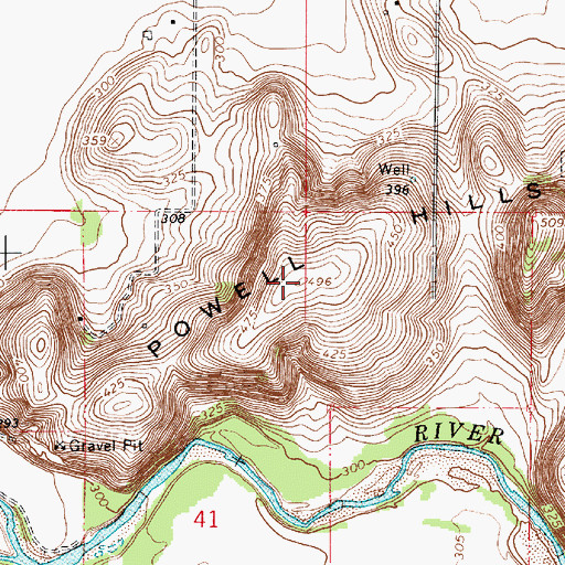 Topographic Map of Powell Hills, OR
