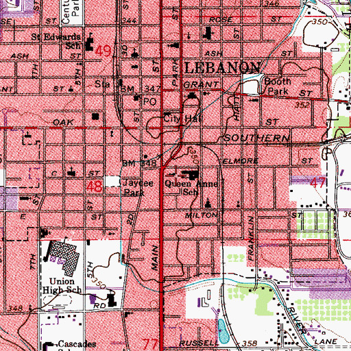 Topographic Map of Queen Anne Elementary School (historical), OR